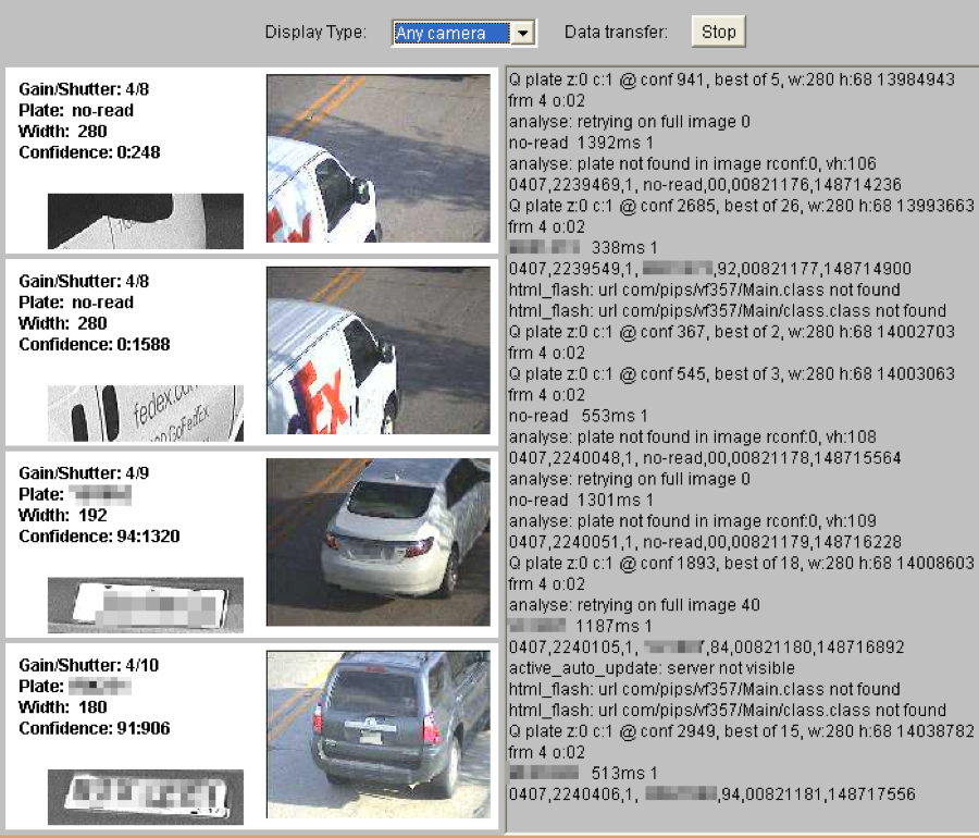 Shodan screencap of unprotected ALPR feeds